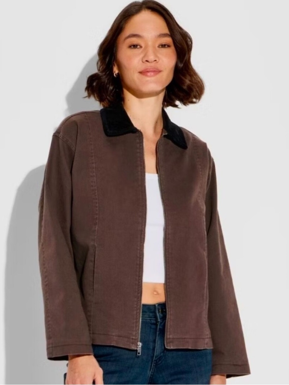 Universal Thread Women's 90’s Twill Zip Barn Field Jacket w/ Cord Collar NWT